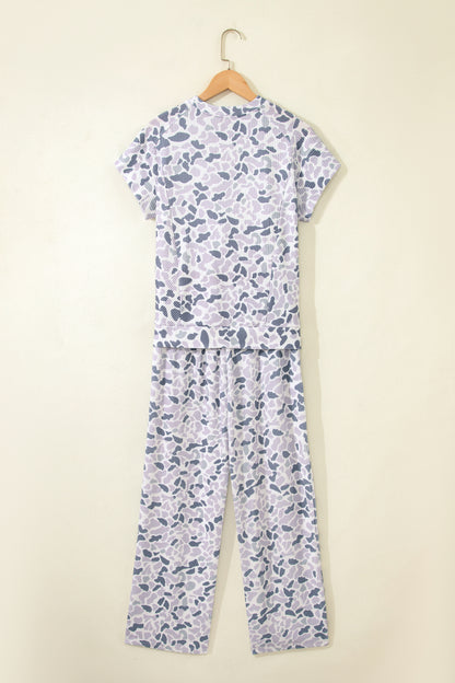 Women Camo Print Two Piece Set Casual Tee Drawstring Pants