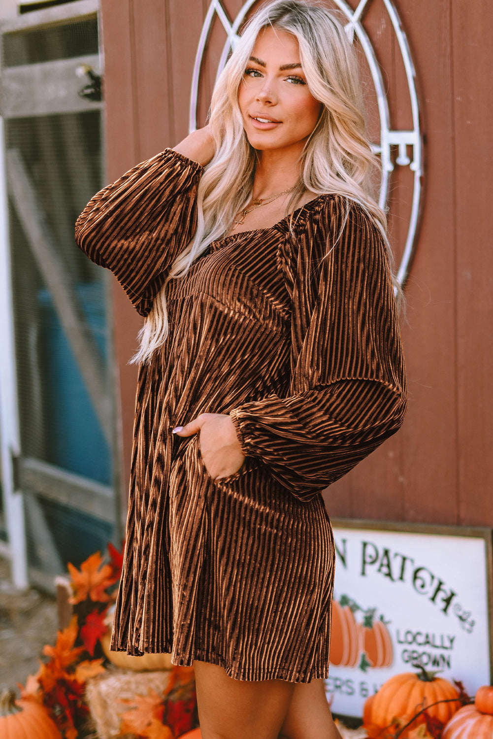 Velvet Square Neck Babydoll Dress with Tie Back Detail