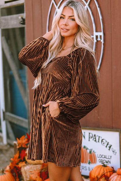 Velvet Square Neck Babydoll Dress with Tie Back Detail