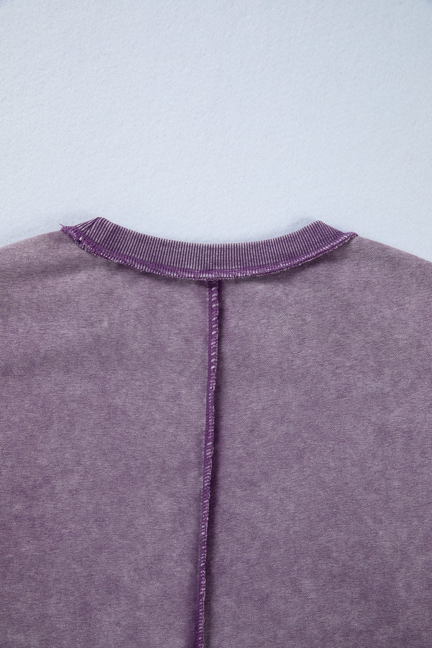 Mineral Wash Exposed Seam Sweatshirt Side Slit Casual Pullover