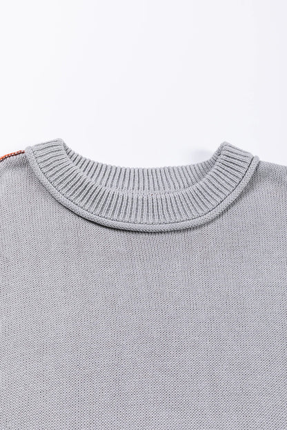 Colorblock Bishop Sleeve Ribbed Knit Sweater