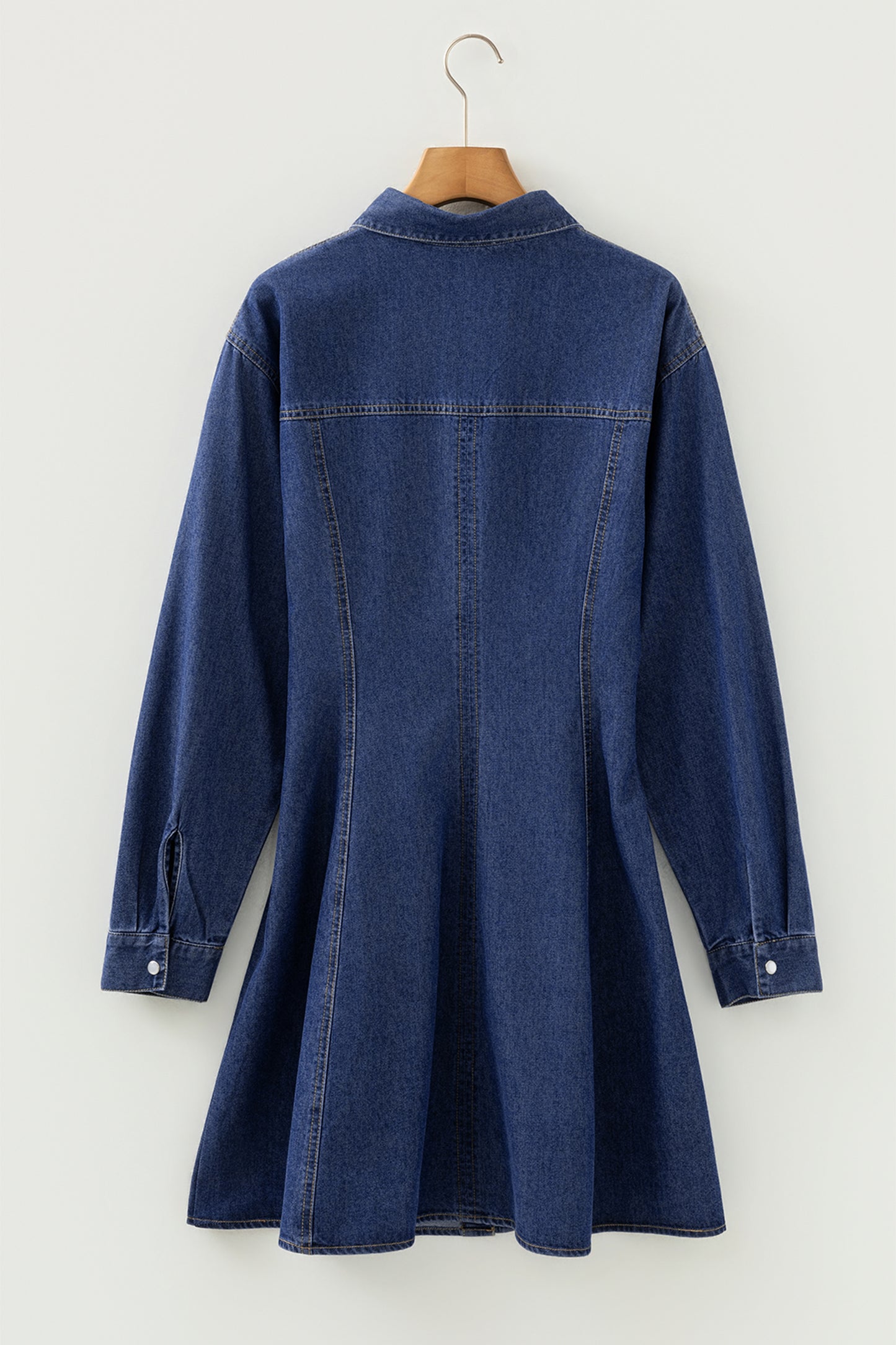 Ashleigh Blue Denim Shirt Collar Long Sleeve Flared Dress