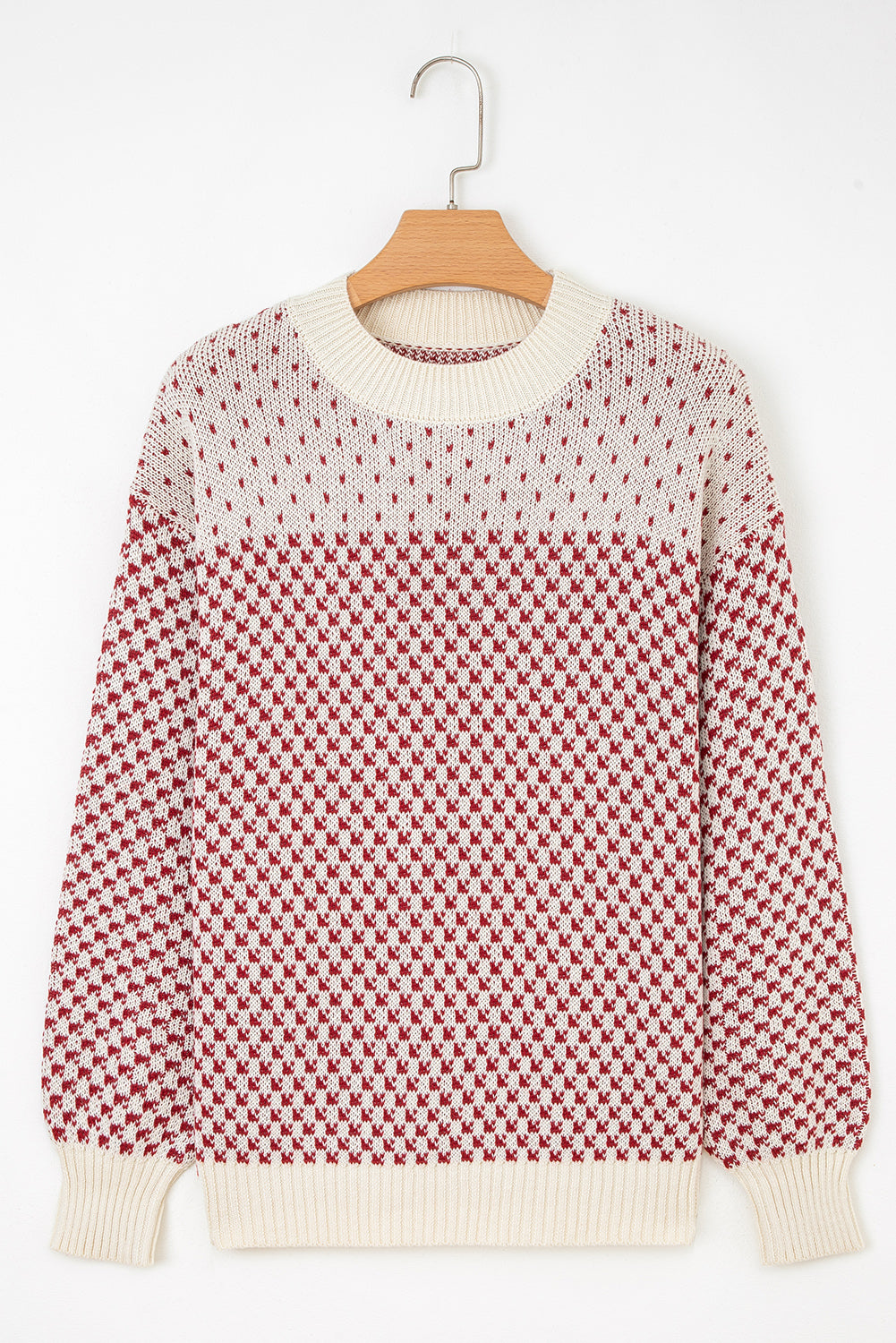 Black Contrast Color Pattern Lantern Sleeve Sweater