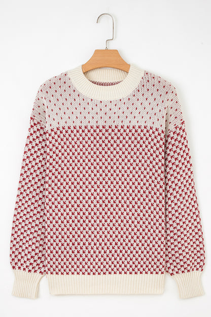 Black Contrast Color Pattern Lantern Sleeve Sweater