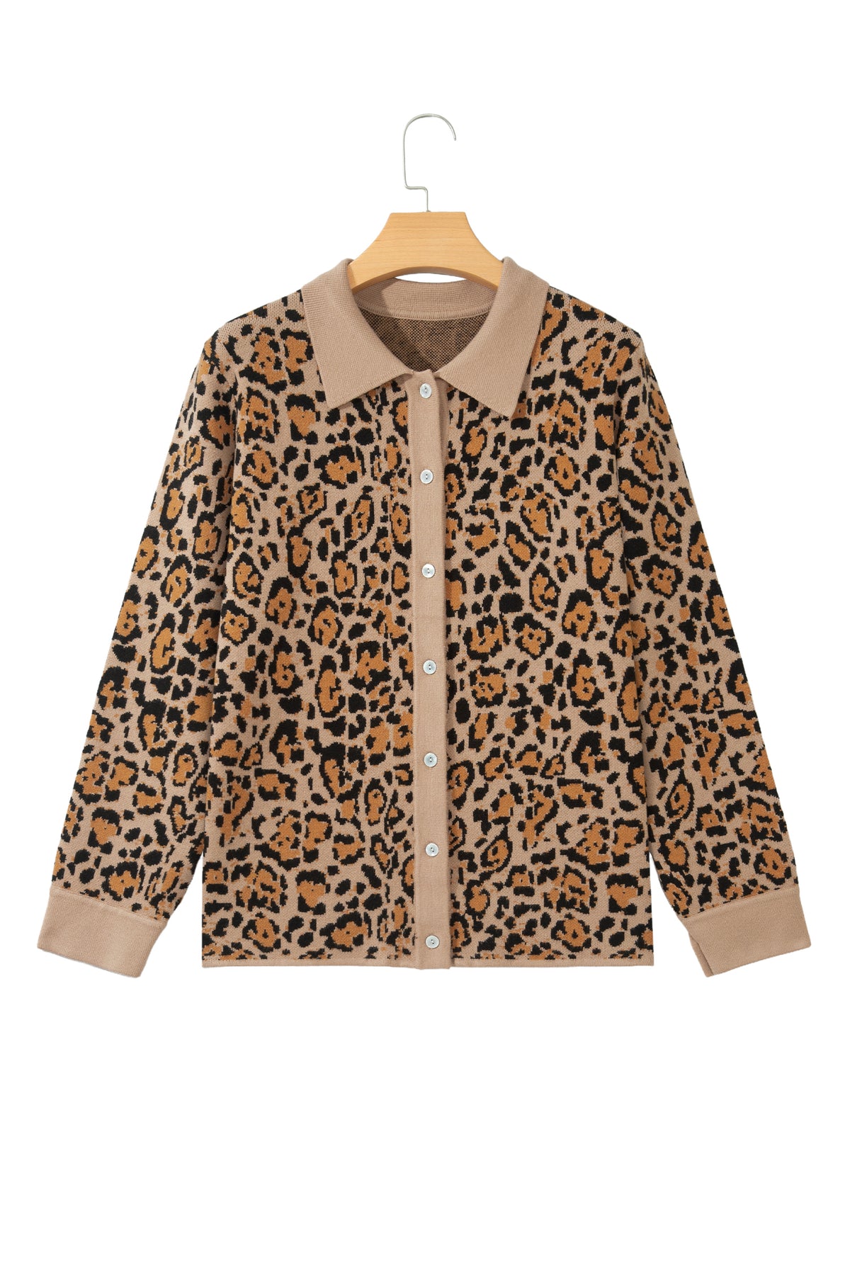 Leopard Print Button Up Knit Cardigan Top