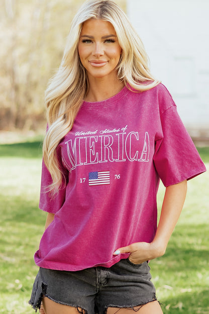 America 1776 Graphic Tee Mineral Wash Flag Day Shirt