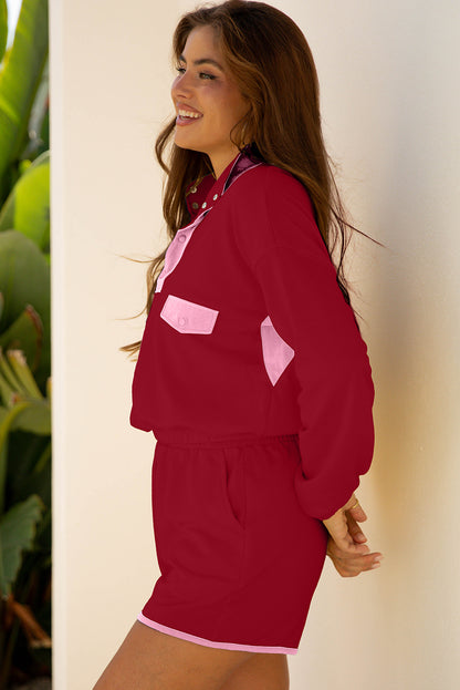 Color Block Patchwork Pullover and Shorts 2pcs Set