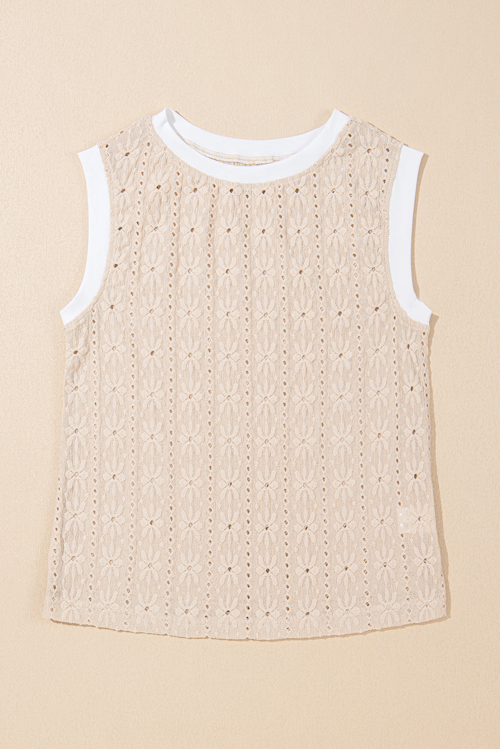 Oatmeal Floral Eyelet Embroidered Sleeveless Top