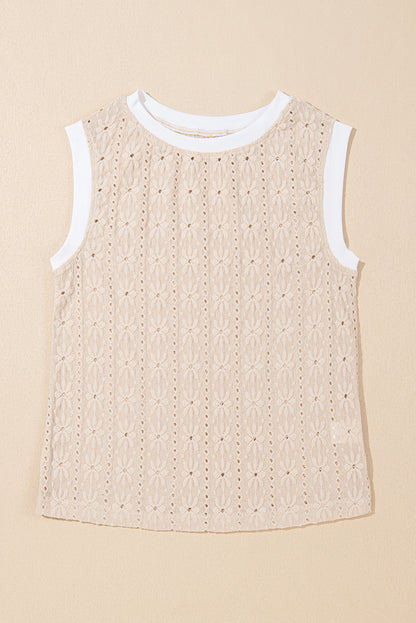 Oatmeal Floral Eyelet Embroidered Sleeveless Top
