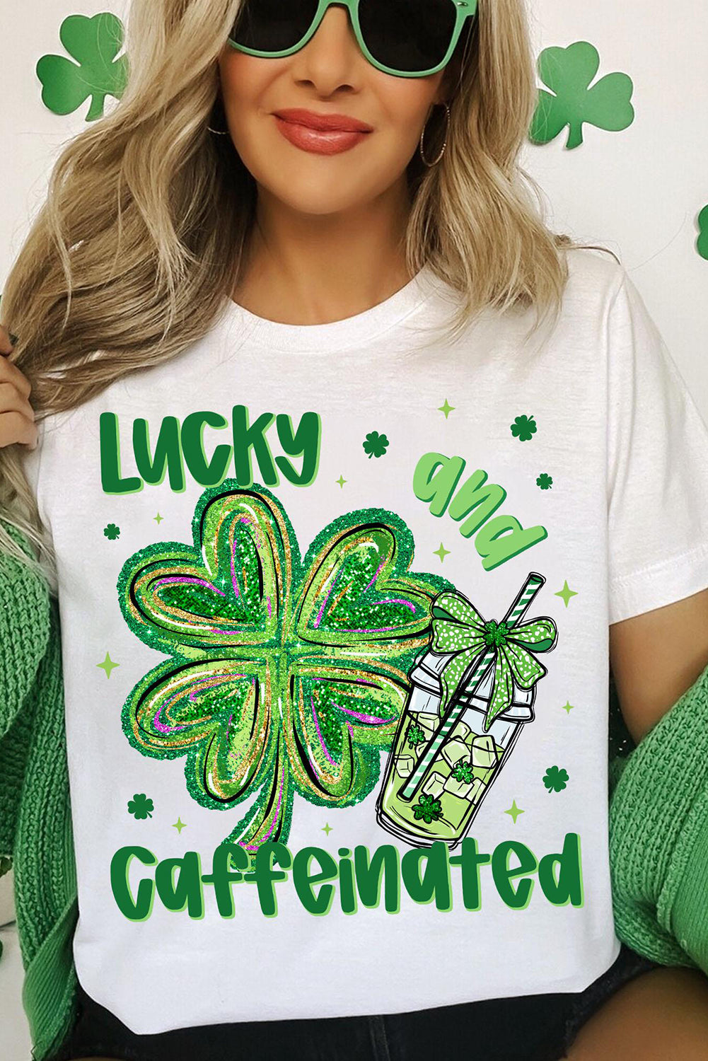 St. Patrick’s Lucky & Caffeinated Clover Graphic Tee