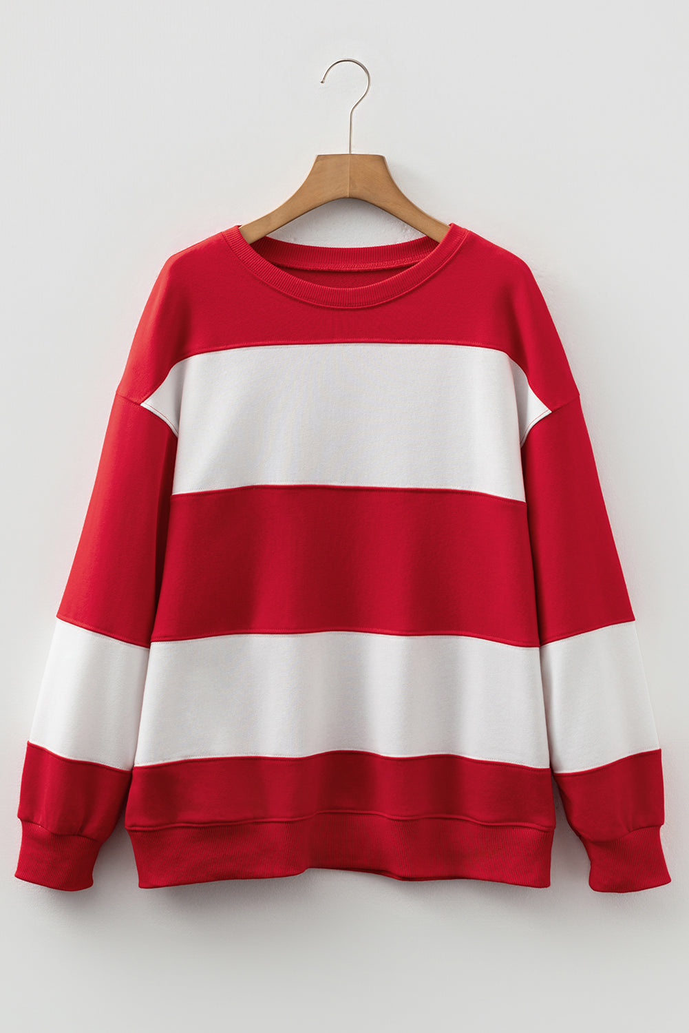 Red Color Block Oversized Sweatshirt Drop Shoulder Pullover