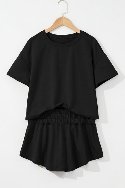 Cropped Tee Ruffle Skort 2 Piece Lounge Set Summer