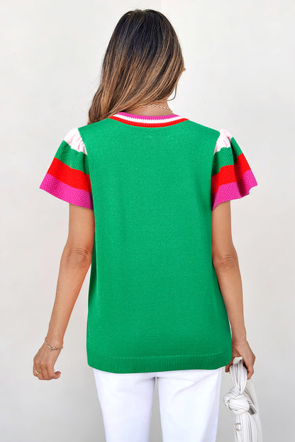 Green St Patrick Lucky Embroidered Striped Sleeve Knit Tee
