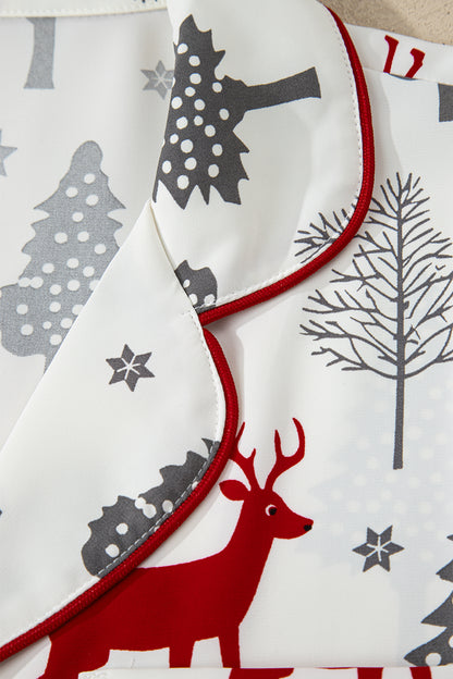 Red Reindeer Christmas Print Long Sleeve Pajama Shorts Set