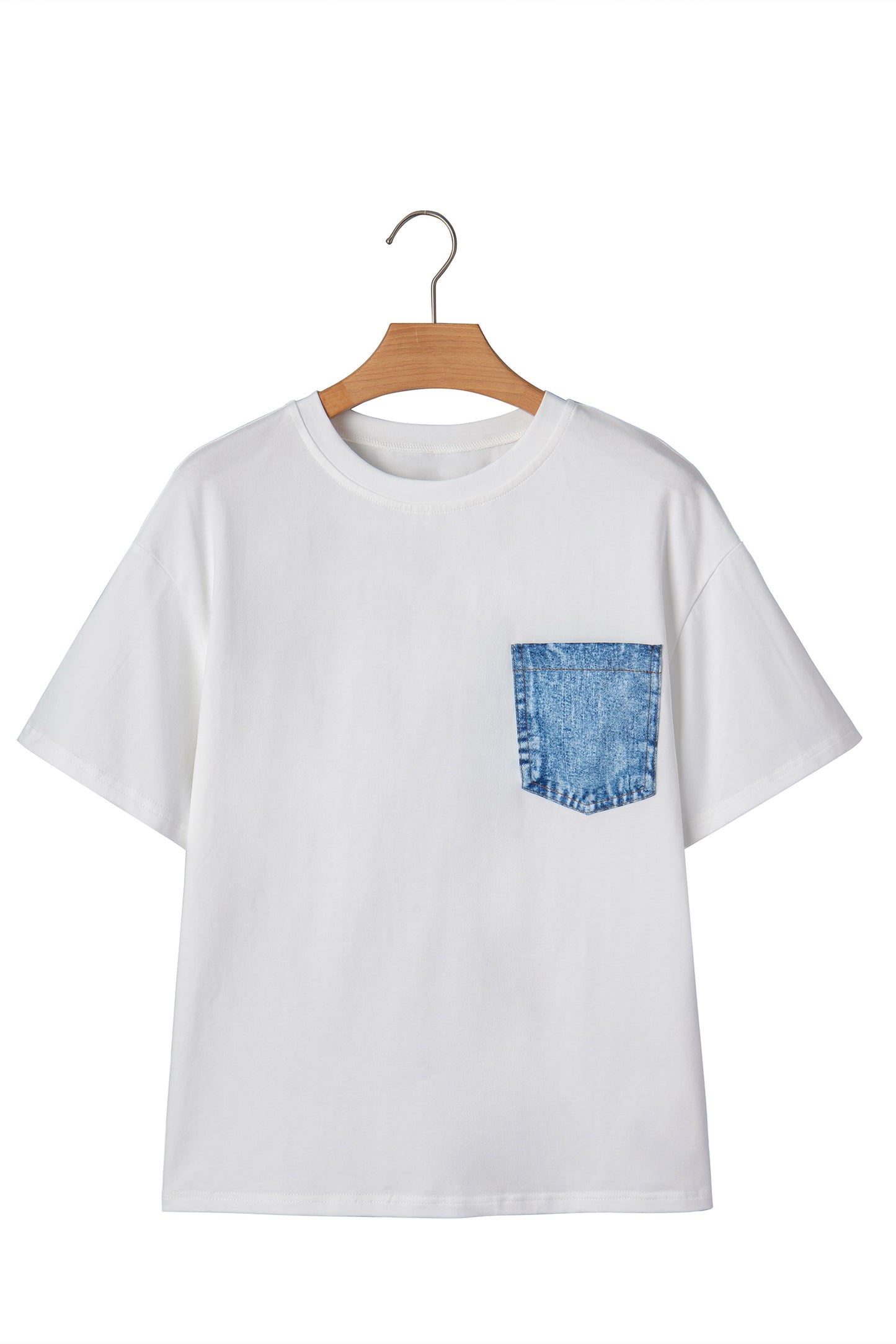 Pocket Tee Women Contrast Denim Pocket Casual T Shirt