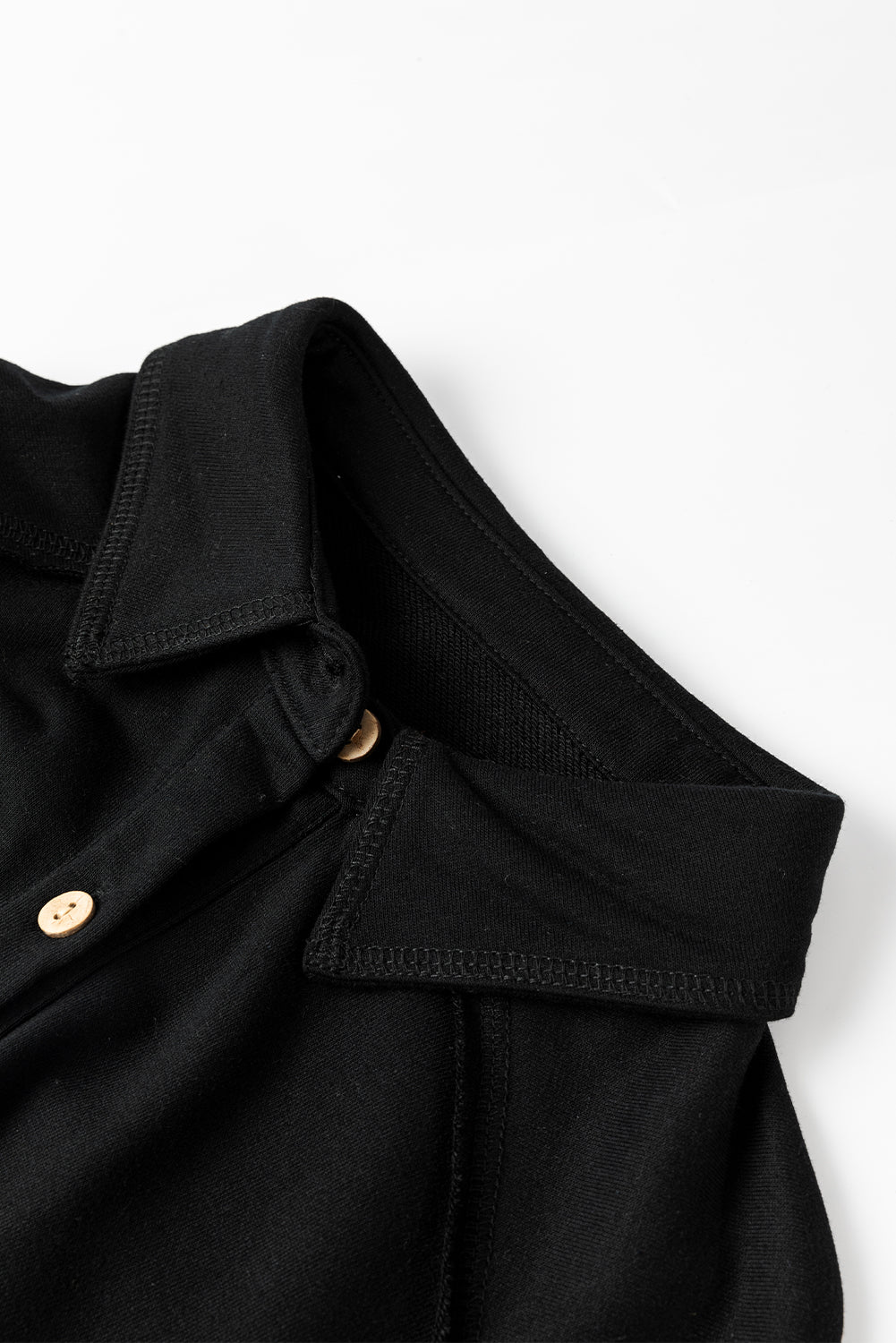 Black Waffle Knit Button Down Shacket Oversized Long Sleeve Top