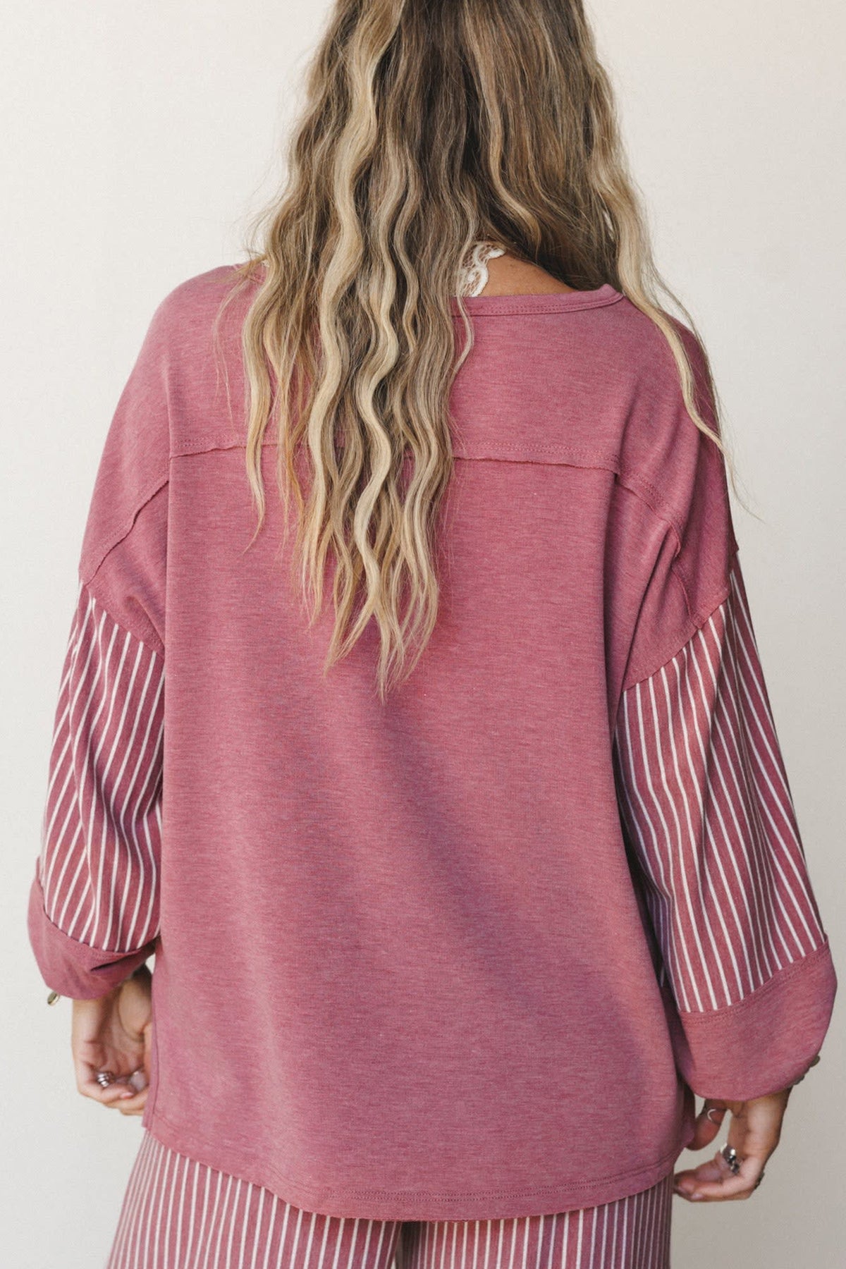 Women’s Stripe 2 Piece Lounge Set Long Sleeve Top Wide Leg Pants