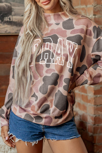 Camo PRAY Embroidered Graphic Oversized Sweatshirt