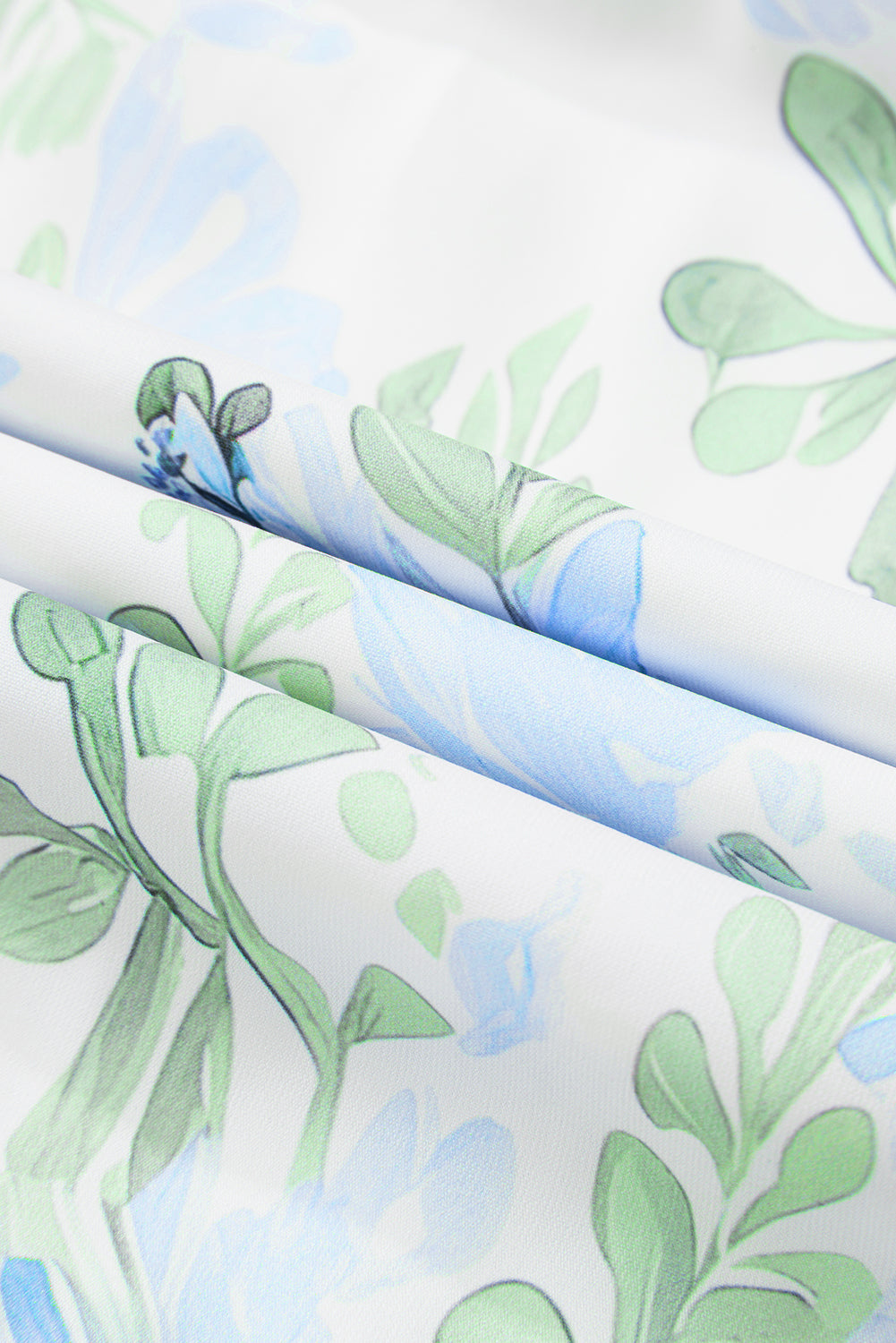 Sky Blue Floral Ruffle Sleeve Tie Neck Mini Dress