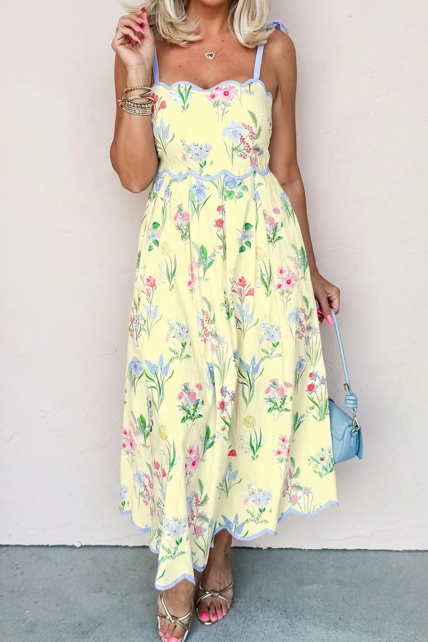 Floral Tie Strap Midi Dress Women Summer Sundress