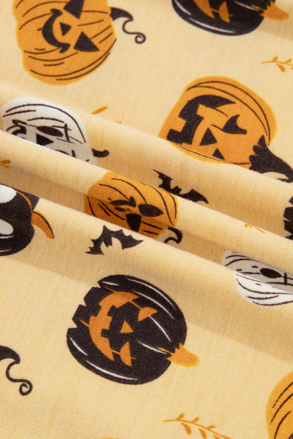 Halloween Pumpkin Print Ruffle Shorts Pajama Set
