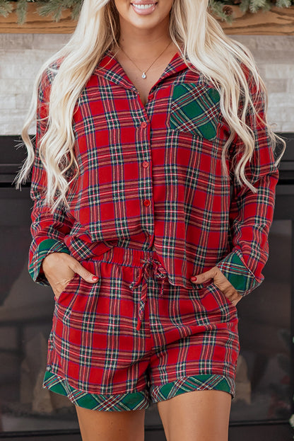 Plaid Pajama Set – Long Sleeve & Shorts