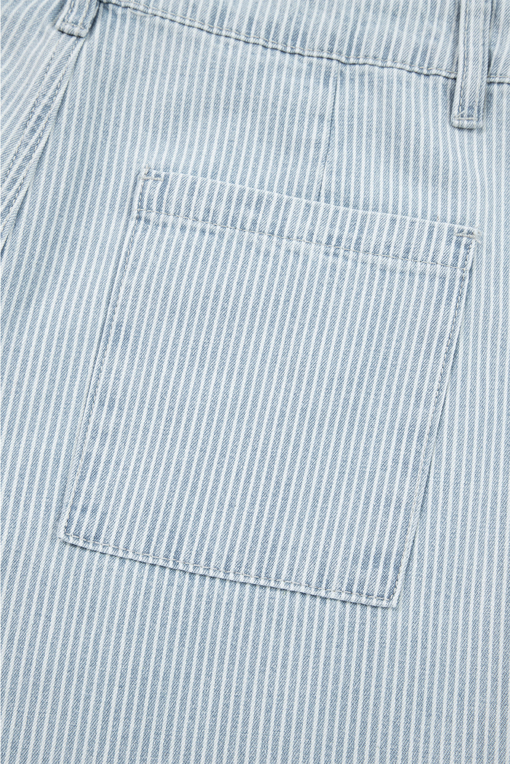 Sky Blue Pinstripe Wide Leg Jeans with Button Flap Pockets