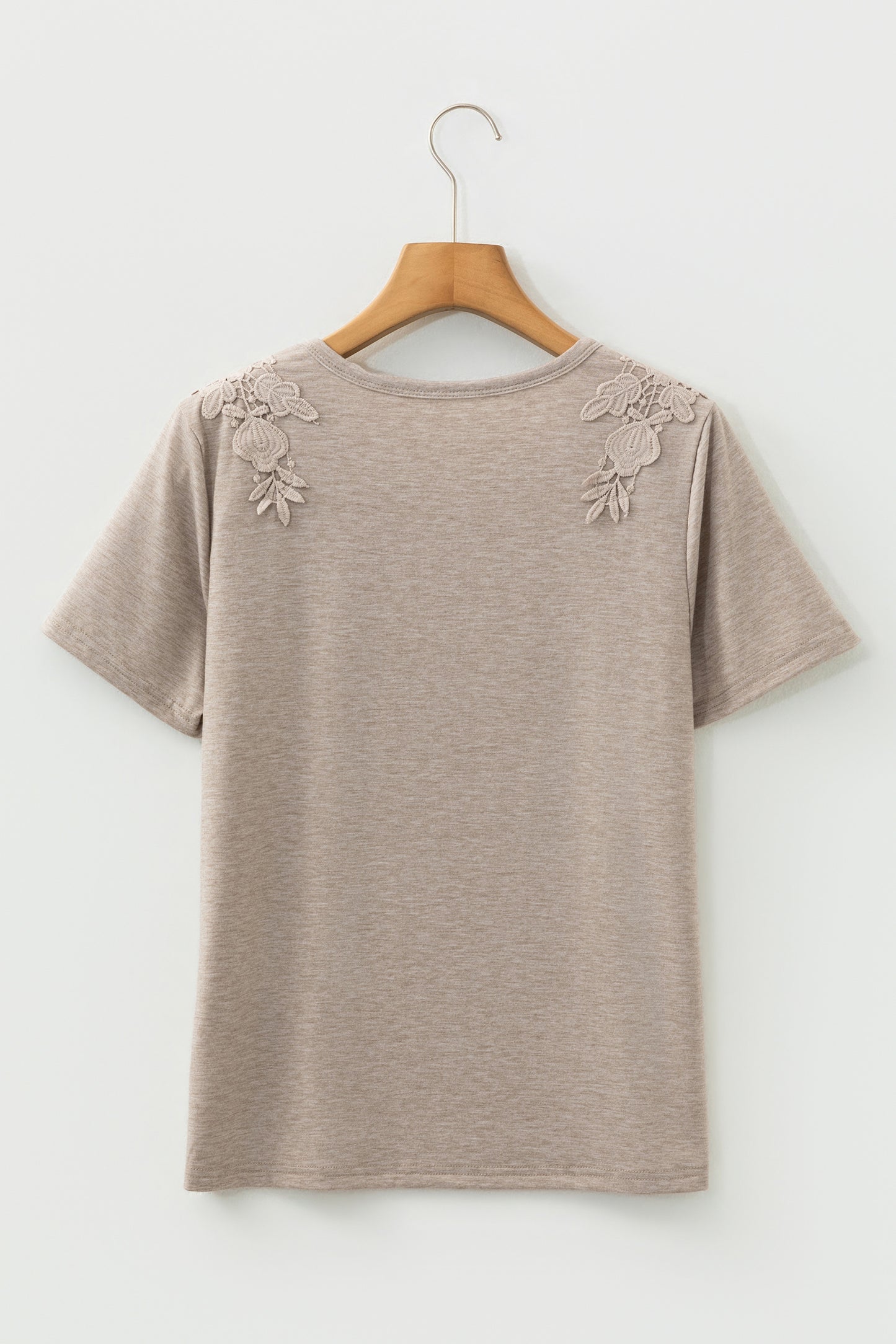 Smoke Gray Lace Patch Round Neck Short Sleeve Tee