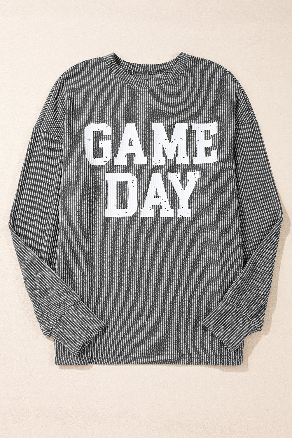 Dark Grey Corded Game Day Graphic Long Sleeve Top