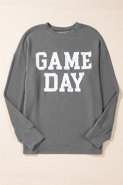 Dark Grey Corded Game Day Graphic Long Sleeve Top
