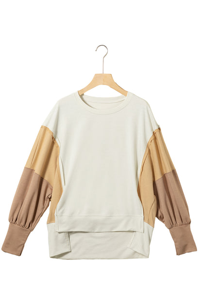 Khaki Color Block Sleeve Patchwork Oversized Sweatshirt