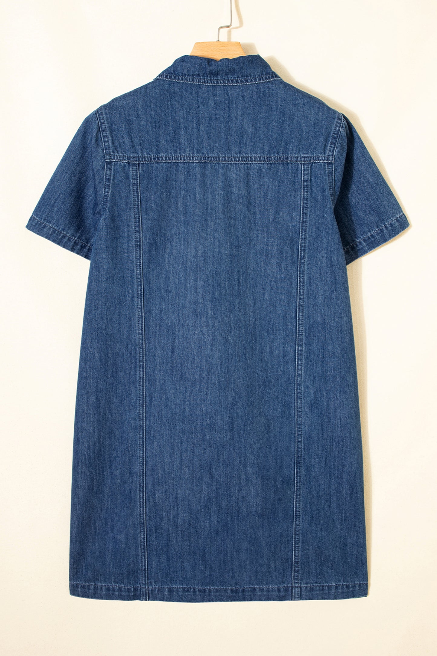 Blue Zip Front Collared Pocket Shift Denim Mini Dress