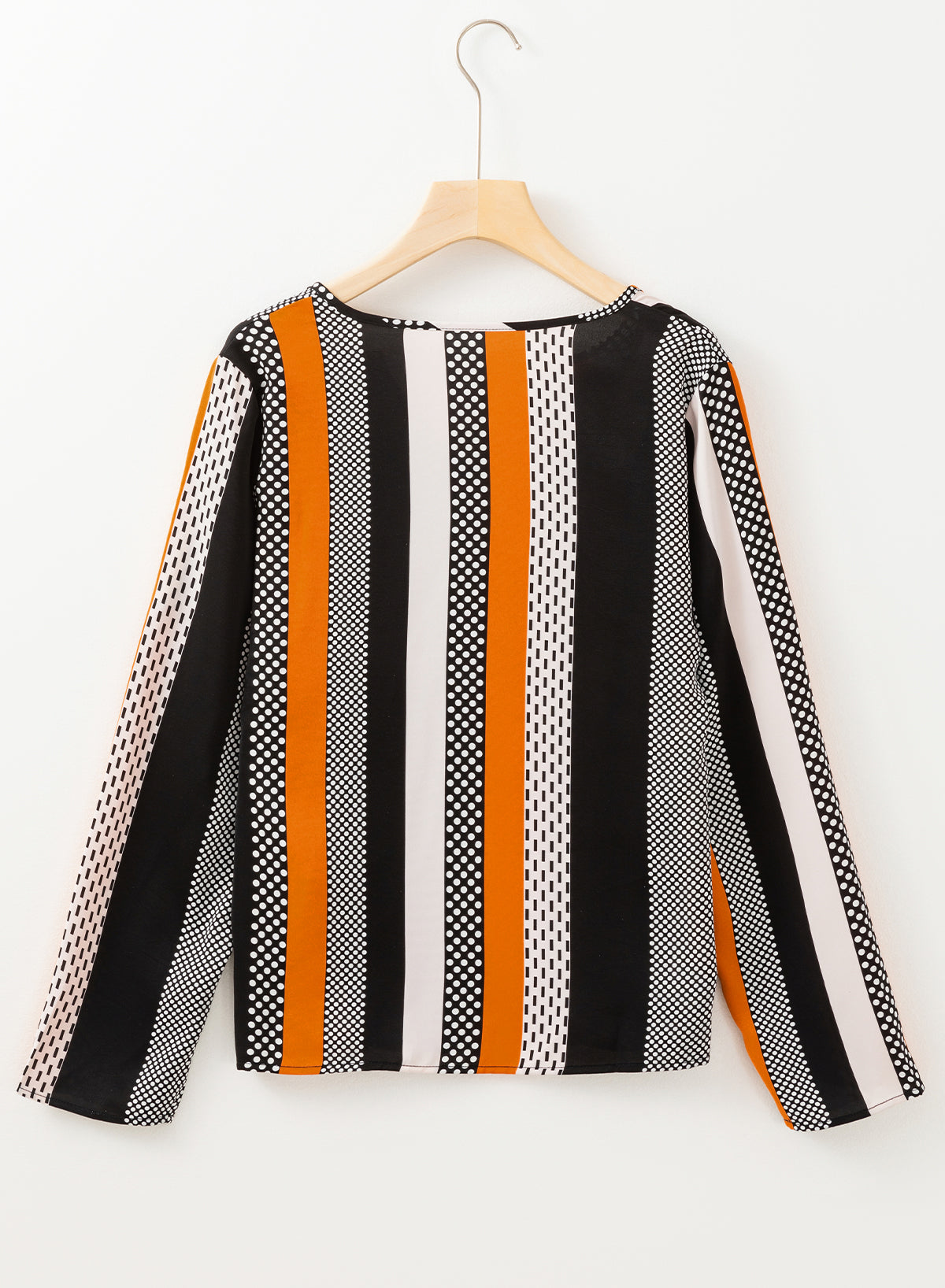 Women’s Polka Dot Colorblock V Neck Long Sleeve Blouse