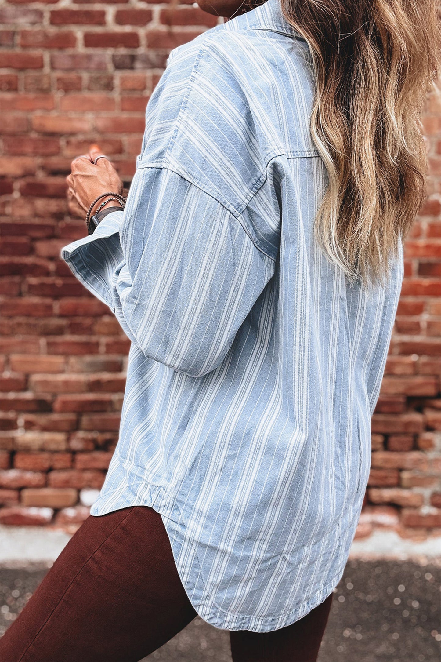 Striped Denim Shacket for Women Button Down Shirt Jacket