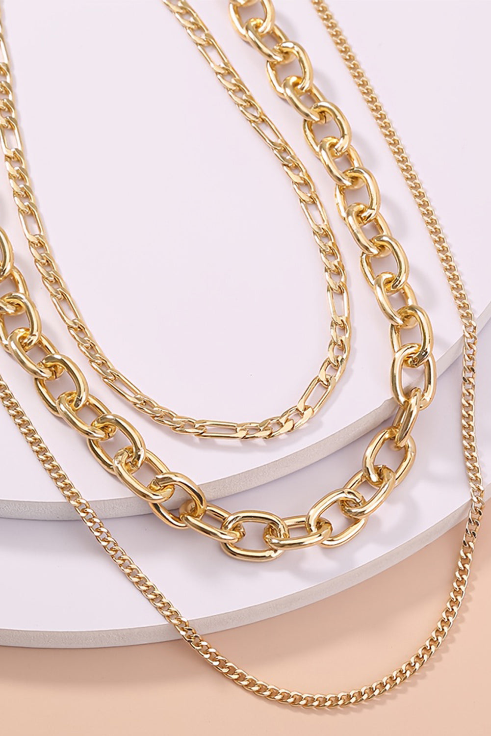 Gold Plated Chunky Chain 3 Piece Layered Necklace Set