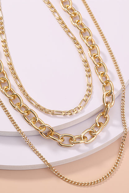 Gold Plated Chunky Chain 3 Piece Layered Necklace Set