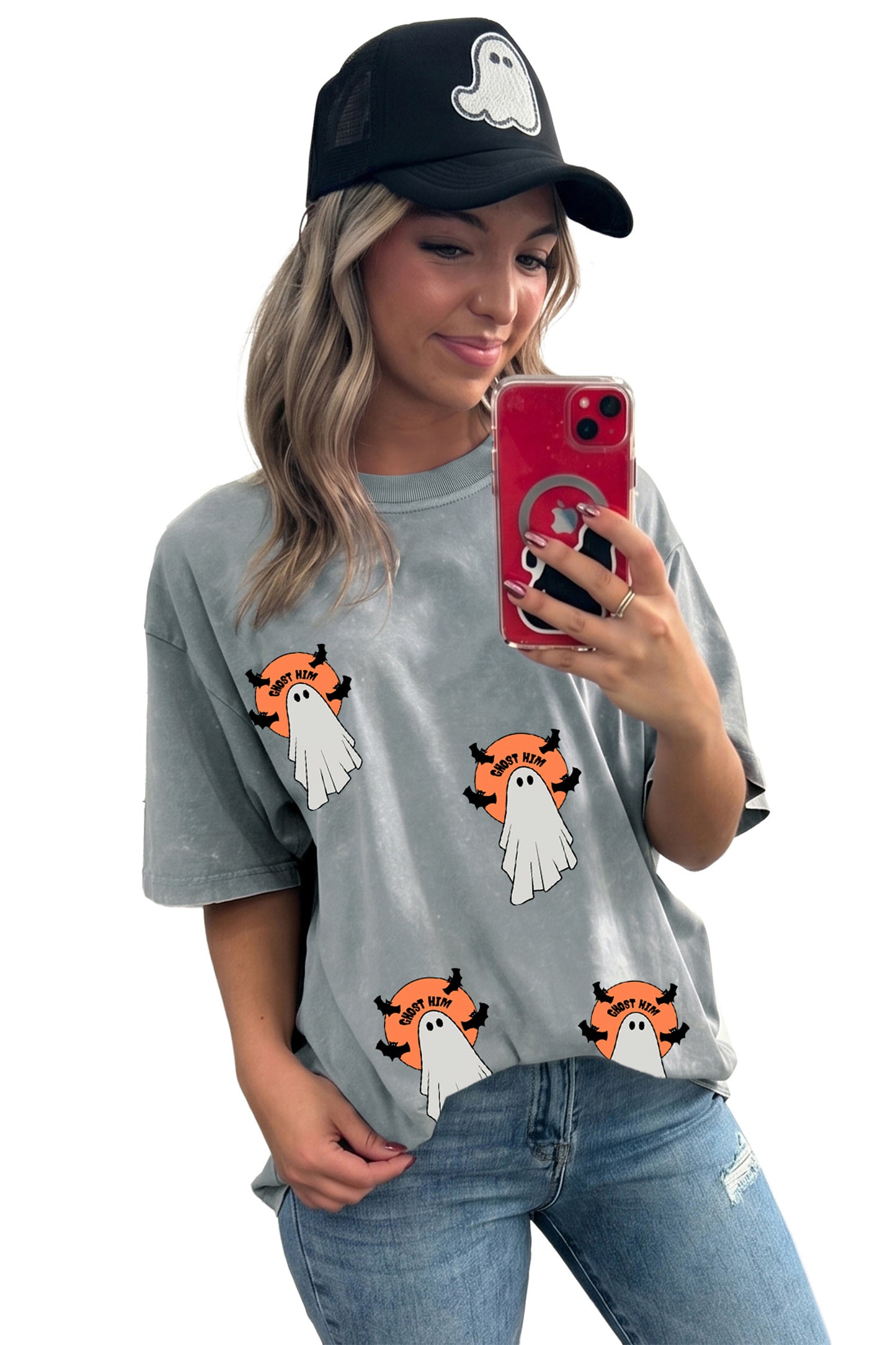 Ghost Print Cotton Tee Halloween Oversized Fit
