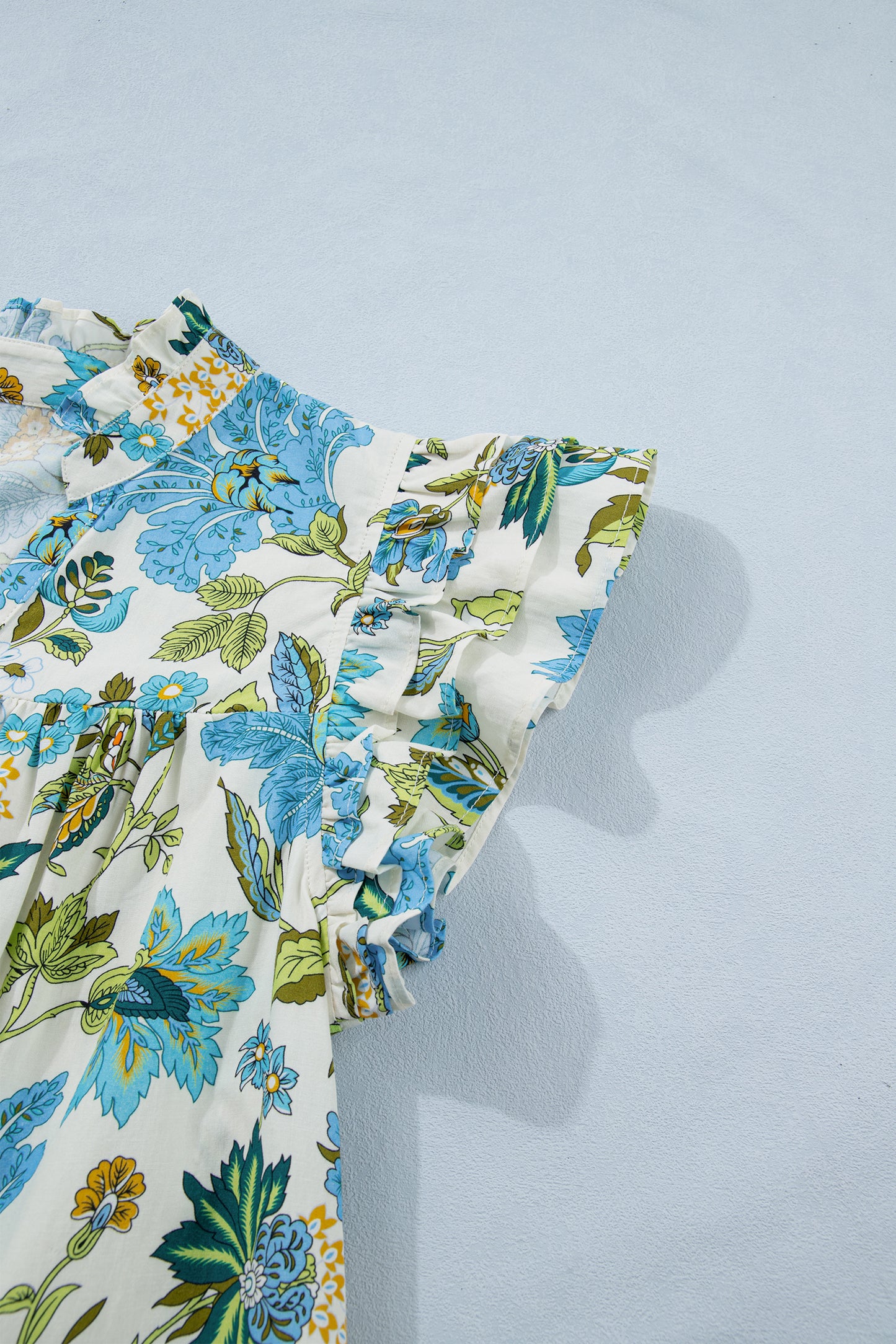 Boho Floral Ruffle Sleeve V Neck Shift Mini Dress