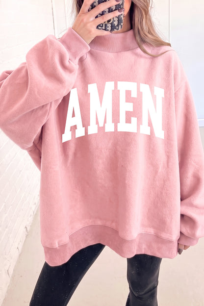 WWJD AMEN Graphic Mock Neck Oversized Sweatshirt