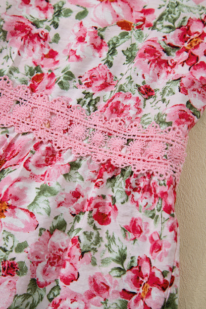 Pink Floral Lace Strap Empire Waist Maxi Dress