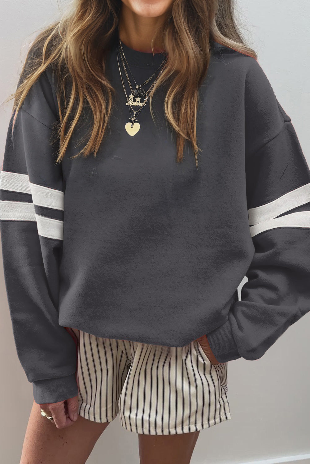 Varsity Stripe Drop Shoulder Oversized Women’s Sweatshirt