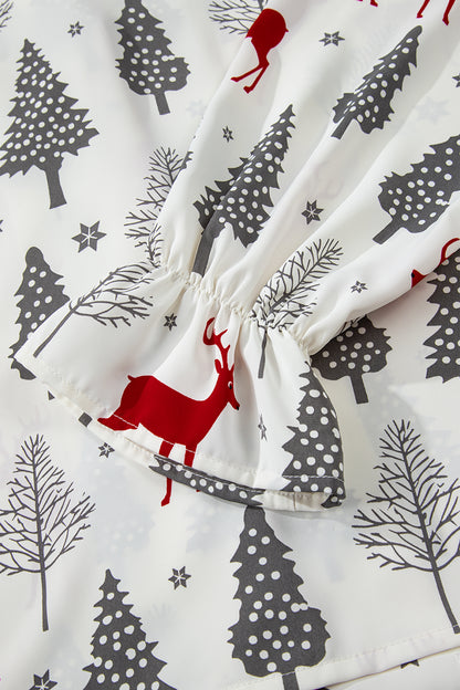 Red Reindeer Christmas Print Long Sleeve Pajama Shorts Set