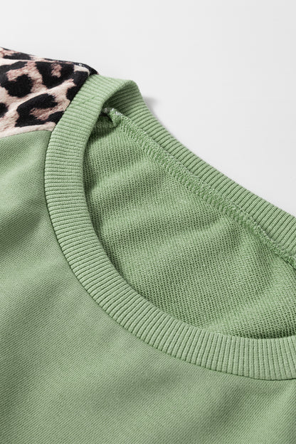 Leopard Print Colorblock Raglan Sleeve Sweatshirt