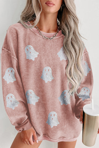 Halloween Ghost Graphic Corded Crewneck Sweatshirt