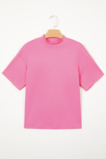 Dark Blue Oversized Mock Neck Tee Casual Relaxed Top