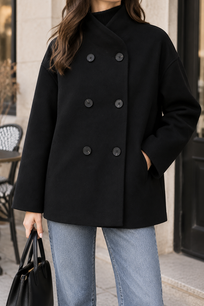 Womens Cropped Double Breasted Wool Blend Jacket