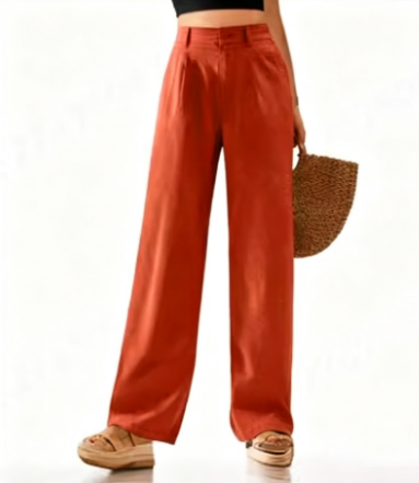 Womens High Waisted Wide Leg Cotton Casual Pants