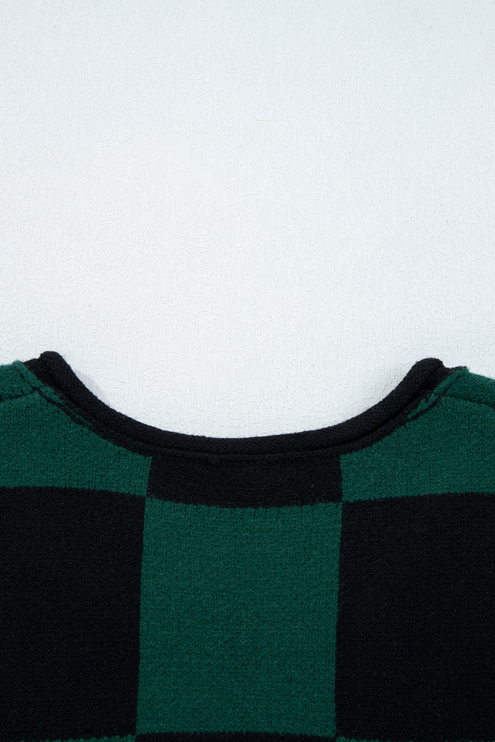 Women's Checkered Knit Sweater with Notched Neck