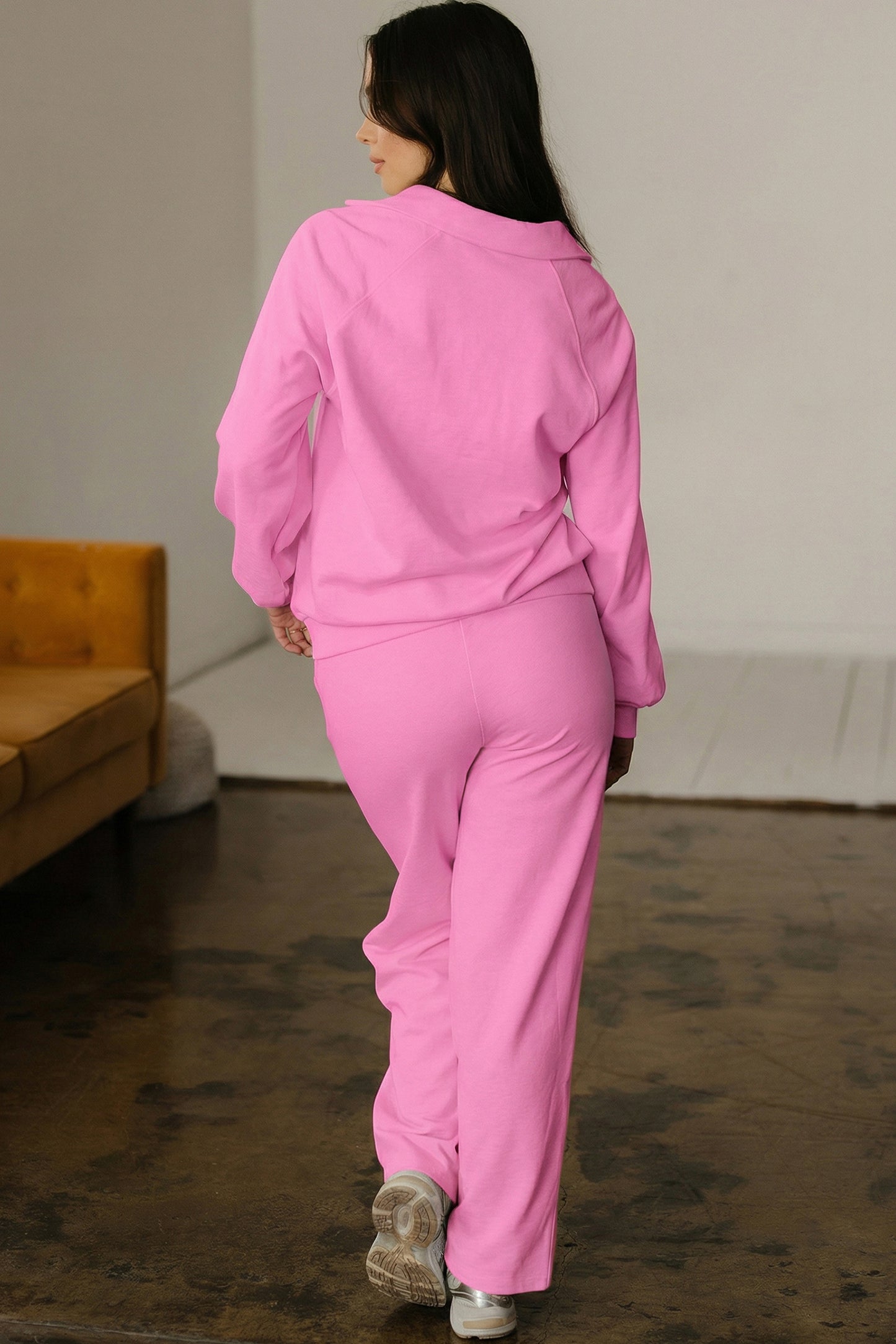 Light Grey Polo Collar Pullover & Drawstring Sweatpants Set
