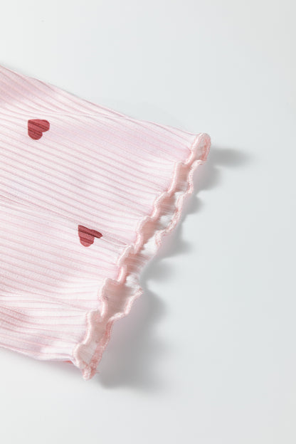 Pink Heart Print Ribbed Knit Valentine Lounge Short Set
